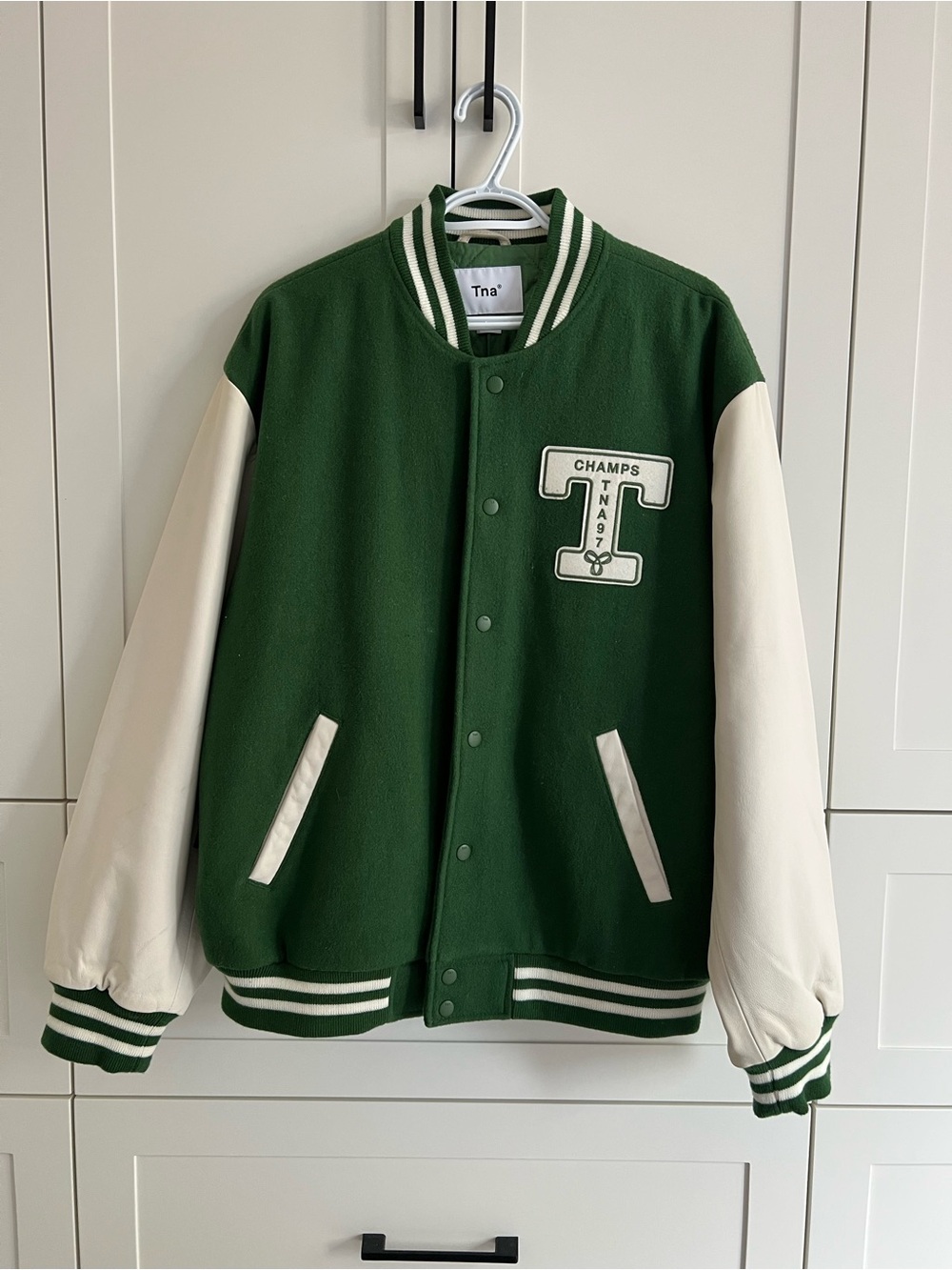 NWT Aritzia Green and Cream Varsity Jacket